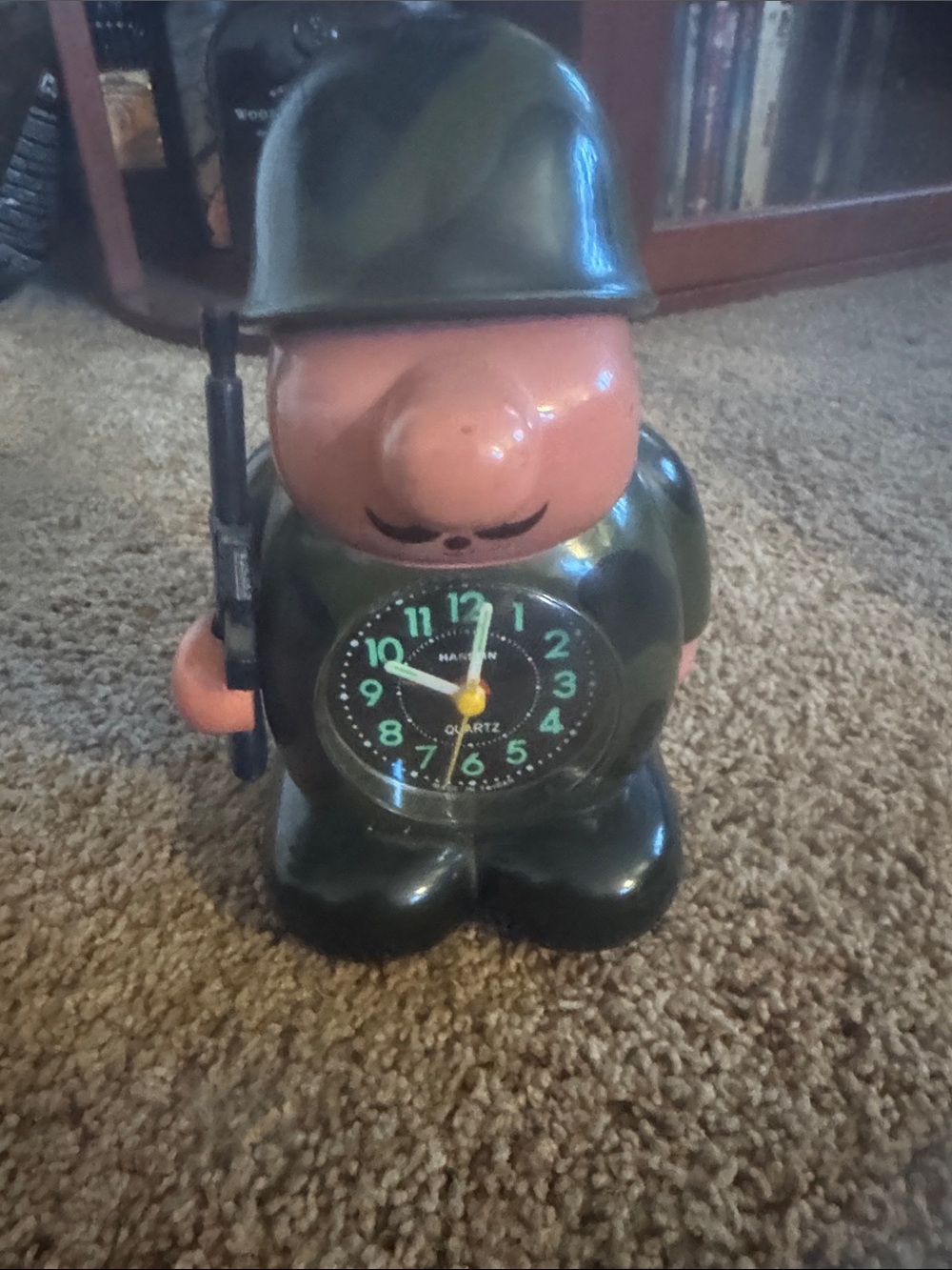Vintage Soldier Figurine Quartz Alarm Clock - Green